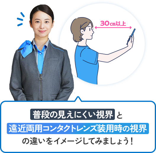 普段の見えにくい視界と遠近両用コンタクトレンズ装用時の視界の違いをイメージしてみましょう！
