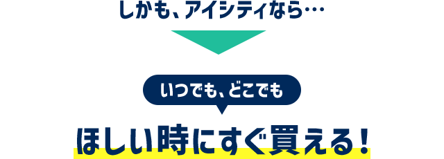 しかも、アイシティなら…いつでも、どこでもほしい時にすぐ買える！