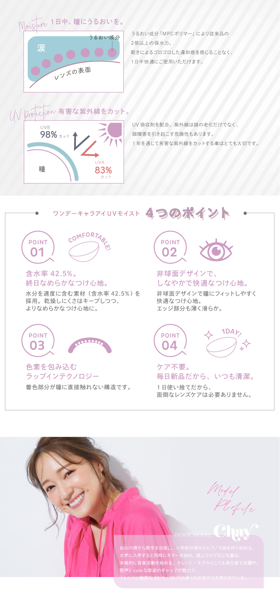 ワンデーキャラアイ UVモイスト カラーシリーズの特長