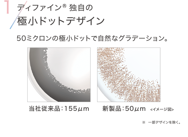 1 ディファイン® 独自の極小ドットデザイン 50ミクロンの極小ドットで自然なグラデーション。